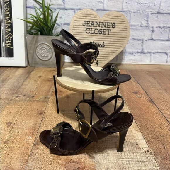 Manolo Blahnik brown leather high heel sandals - Picture 2 of 14